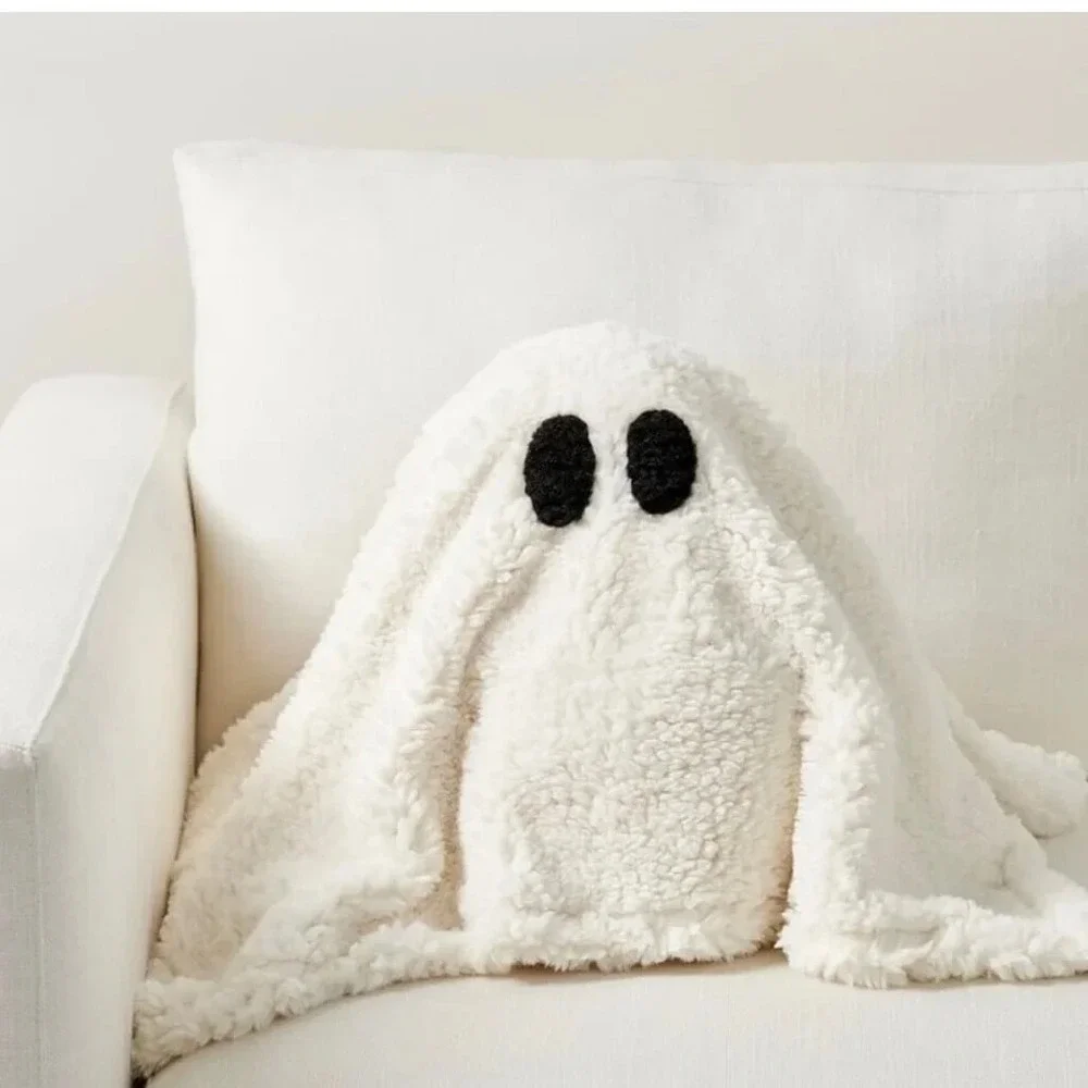POTTERY BARN GUS the Ghost Shaped Halloween Plush Pillow NEW